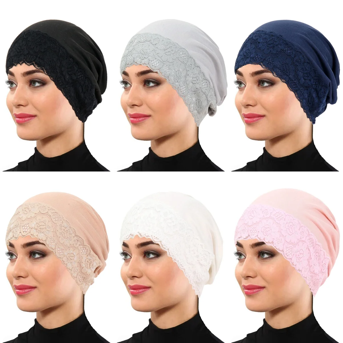 

Мягкая эластичная кружевная шапочка-хиджаб однотонного цвета, базовая шапочка для ухода за волосами, мусульманская тюрбан-шапка, исламский головной убор, женские хиджабы