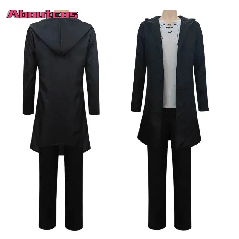 Aboutcos Attack on Titan Cosplay Jaeger Eren Costume Cosplay La stagione finale Uniforme Cappotto nero T-shirt Pantaloni Anime Halloween