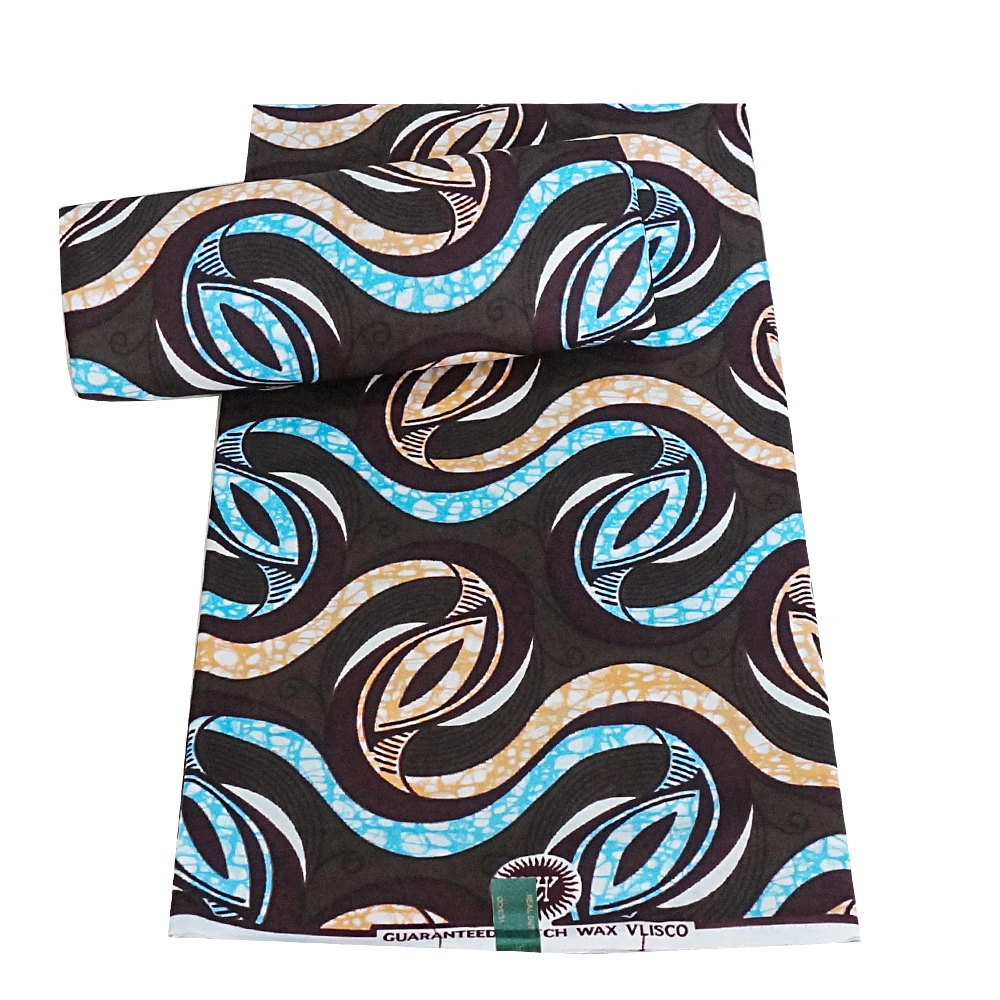 

Ткань батик в африканском стиле с синим принтом на черном, 6 ярдов в длину, полиэстер, материал для шитья «сделай сам» для летней одежды, дивана R943