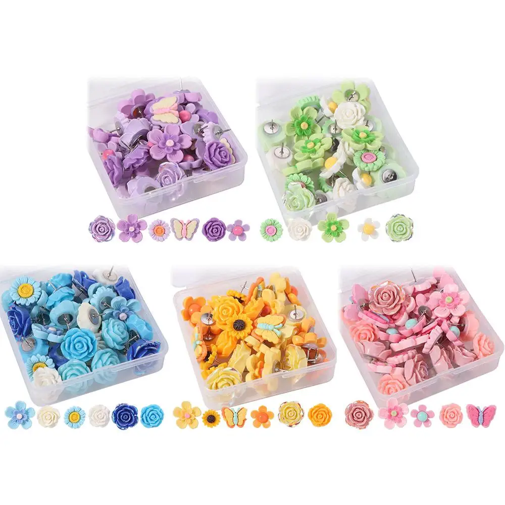 30Pcs Portable DIY Butterfly Push Pins 3D Creative Flower Pushpins Multifunctional Colorful Thumb Tacks Corkboard