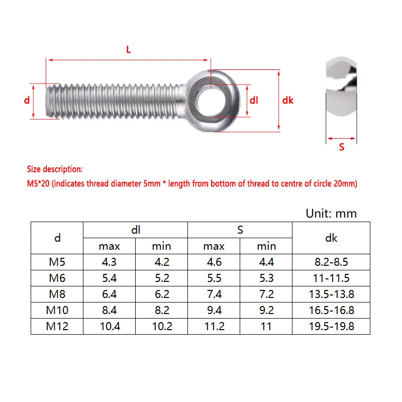 1~5pc M5 M6 M8 M10 M12 304 Stainless Steel Ring Link Bolt Fisheye Eye Slip Hole Screw GB798 Stud Articulated Anchor Bolts