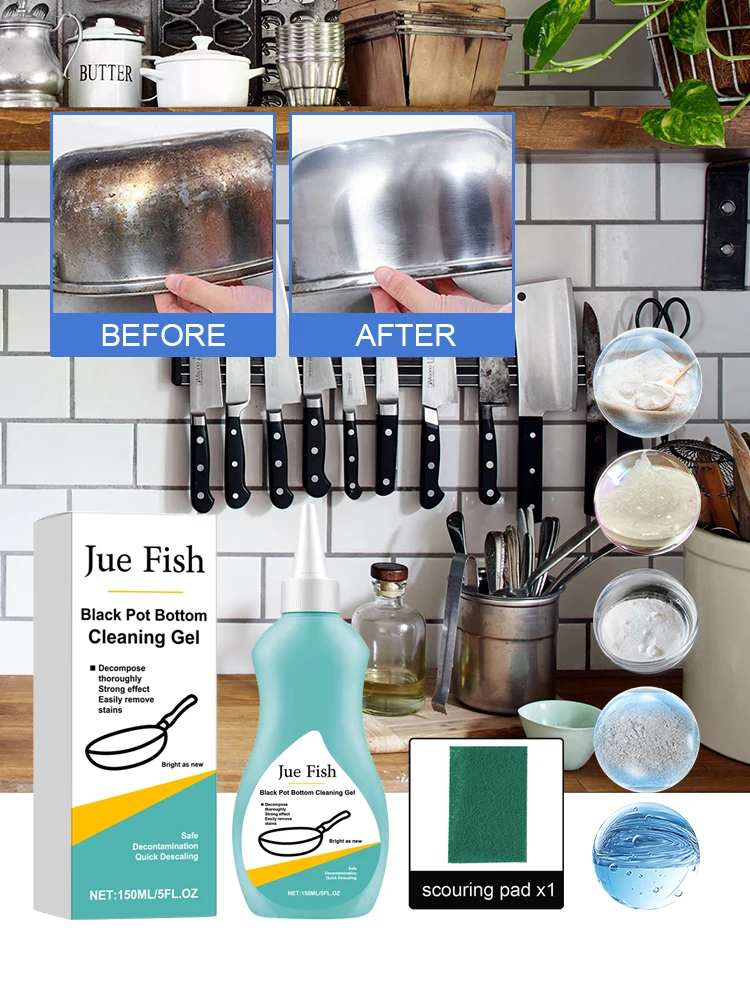 Black Pot Bottom Cleaner Kitchen Pots Bowls KitchenwareOil Stains Gentle Cleaning Rust Removal Easy Cleaning Cleaning Agent150ml