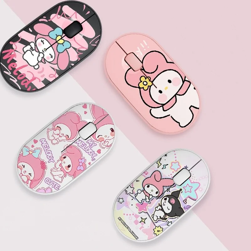 

Kawaii Melody Wireless Bluetooth Mouse Cartoon Anime Design Mini Portable Mouse Silent Dual-Mode Mouse for Laptop Computer