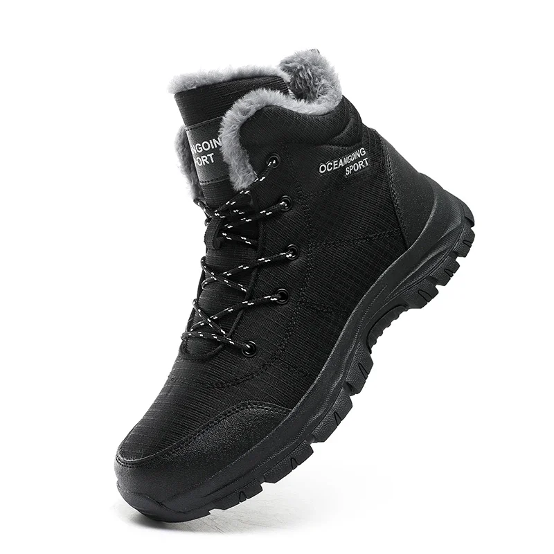 Winter Men Boots Leather Mens Snow Boots Plush Warm Couple Waterproof Non-slip Ankle Boots Lace-Up Outdoor Hiking Shoes 39-48