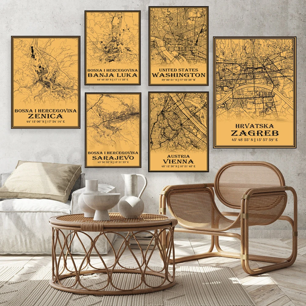 Sarajevo, Paris, Zenica, Finland, Banja Luka, Slovenia, Zagreb, Vienna, Austria, Florence, Germany, Metković, London map poster