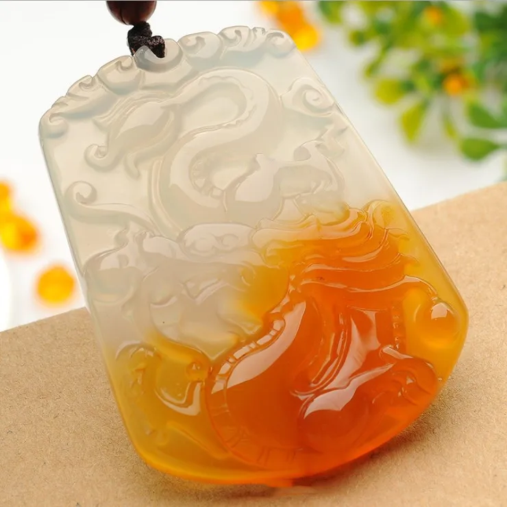 

Natural Agate Ice-colored Chalcedony Pretty Zodiac Dragon Pendant for Men and Women, and Wild Pendants In The World