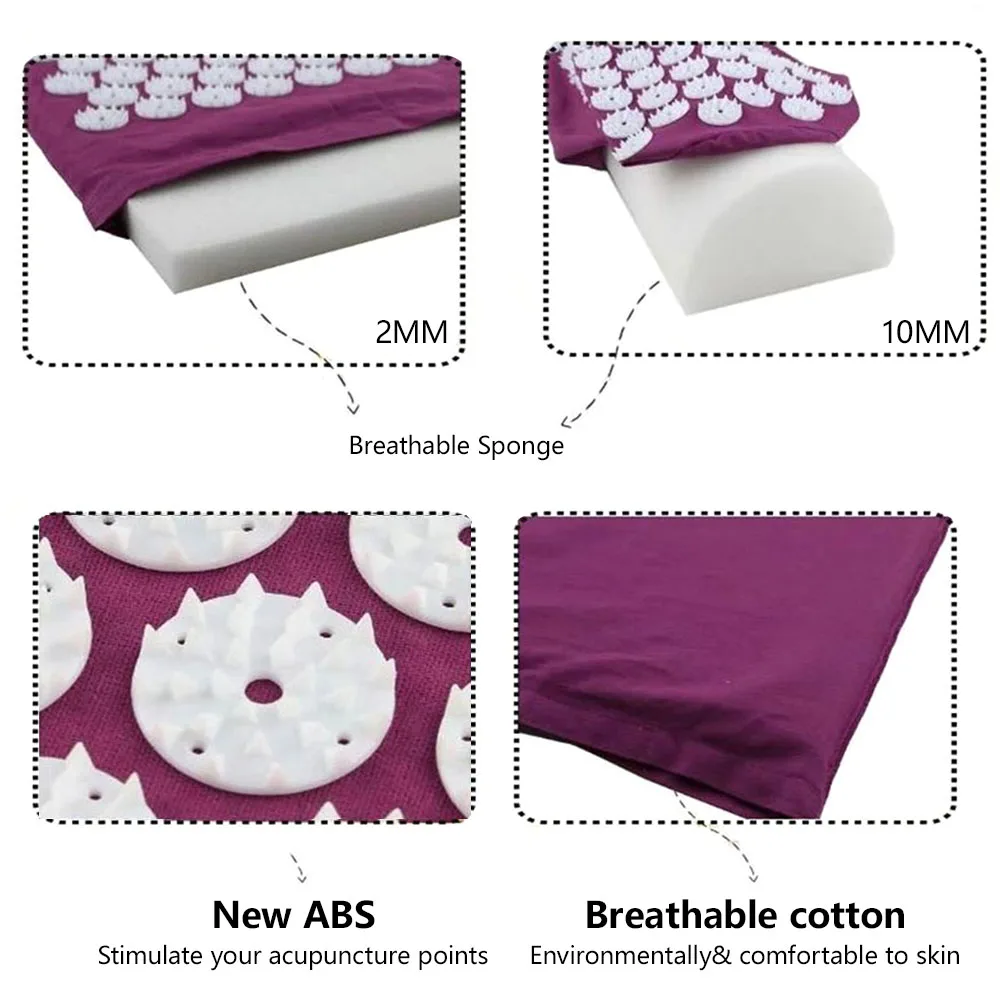 NEW Massager Cushion Massage Yoga Mat Acupressure Relieve Pain Stress Back Body Pain Spike Mat Acupuncture Mat and Pillow Set