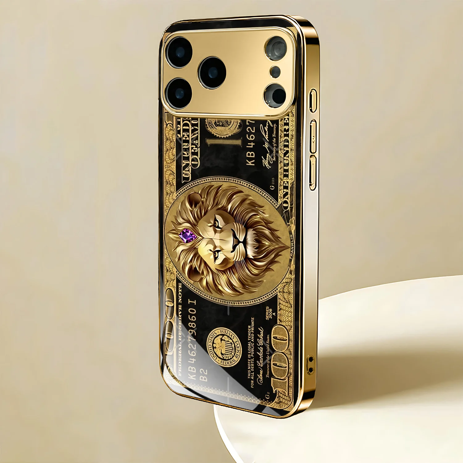 

Dignified Elegance Lion Luxurious High-end Phone Case Electroplated Glass PhoneCase for iPhone 17、16、15、14、13、12、11pm Pro Plus