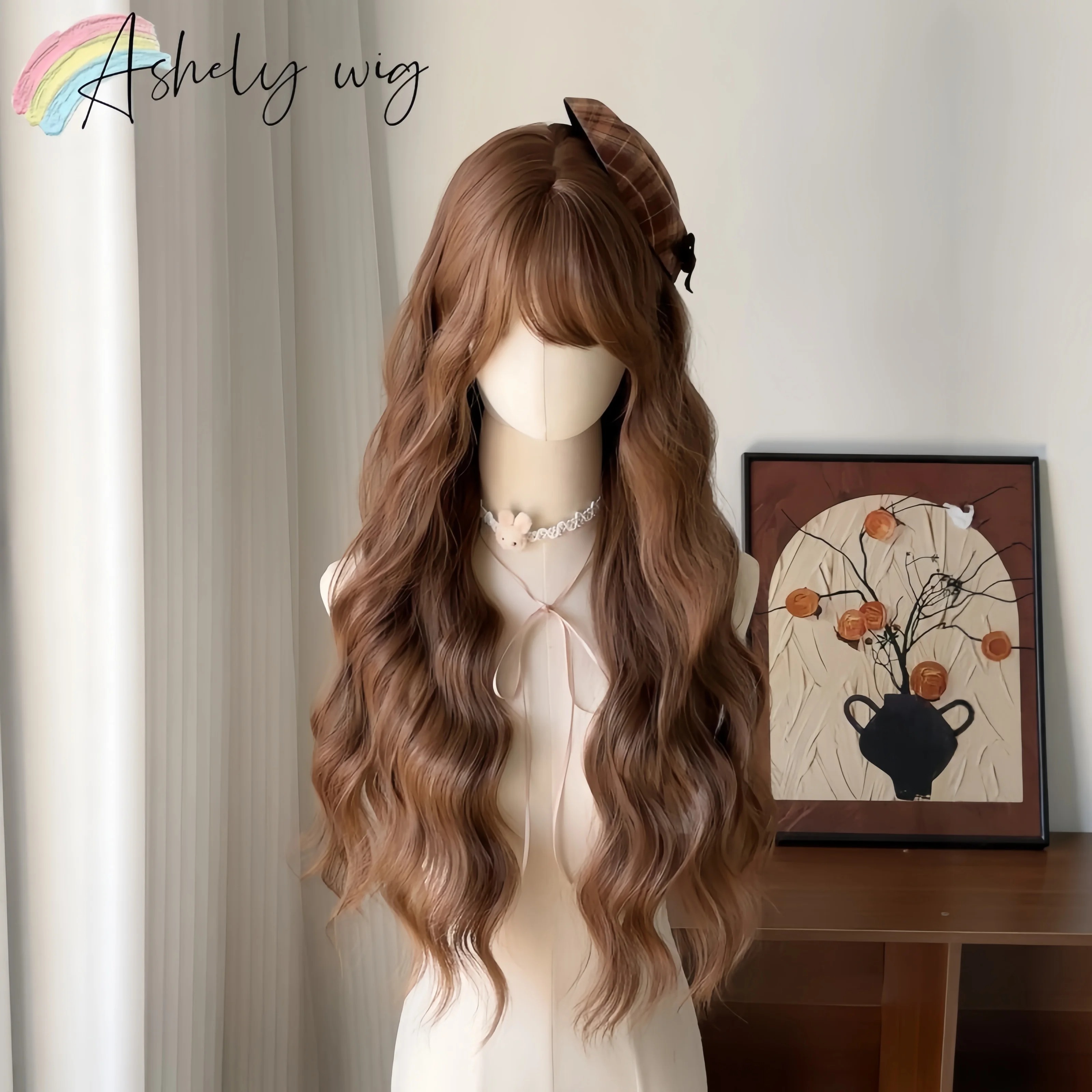 

Caramel Pudding Wig Long Curly Brown Hair Wig with Wool Curls Long Lolita Glueless Synthetic Wigs for Daily Use Party Cosplay