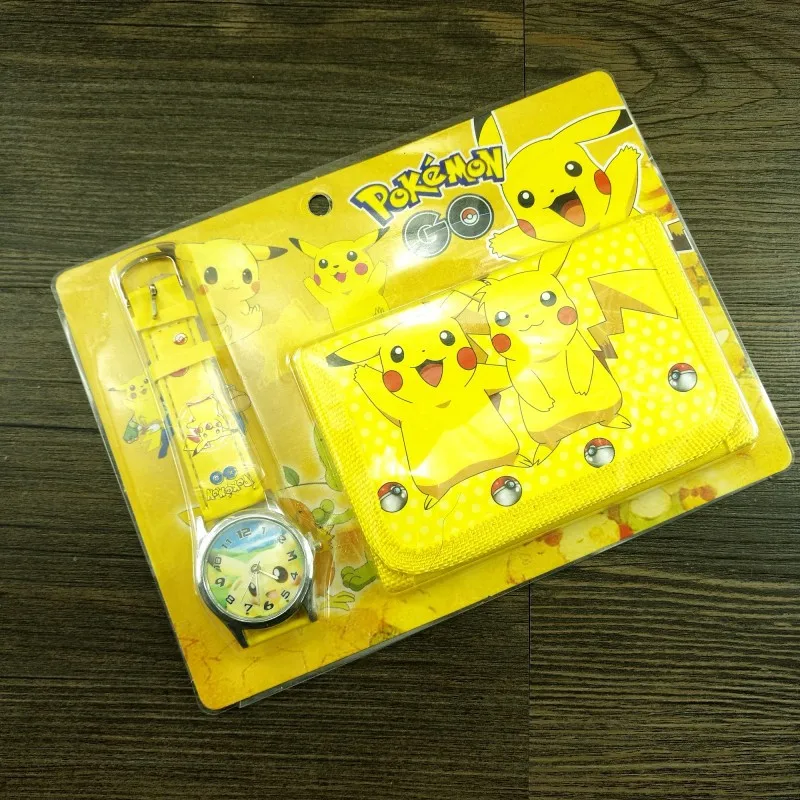 Kawaii Pokemon Wallet Set Anime Kids Pikachu Figure Zero Wallet Watch Glasses Set Zipper Storage Bag Coin Card Bag Boys Toy Gift