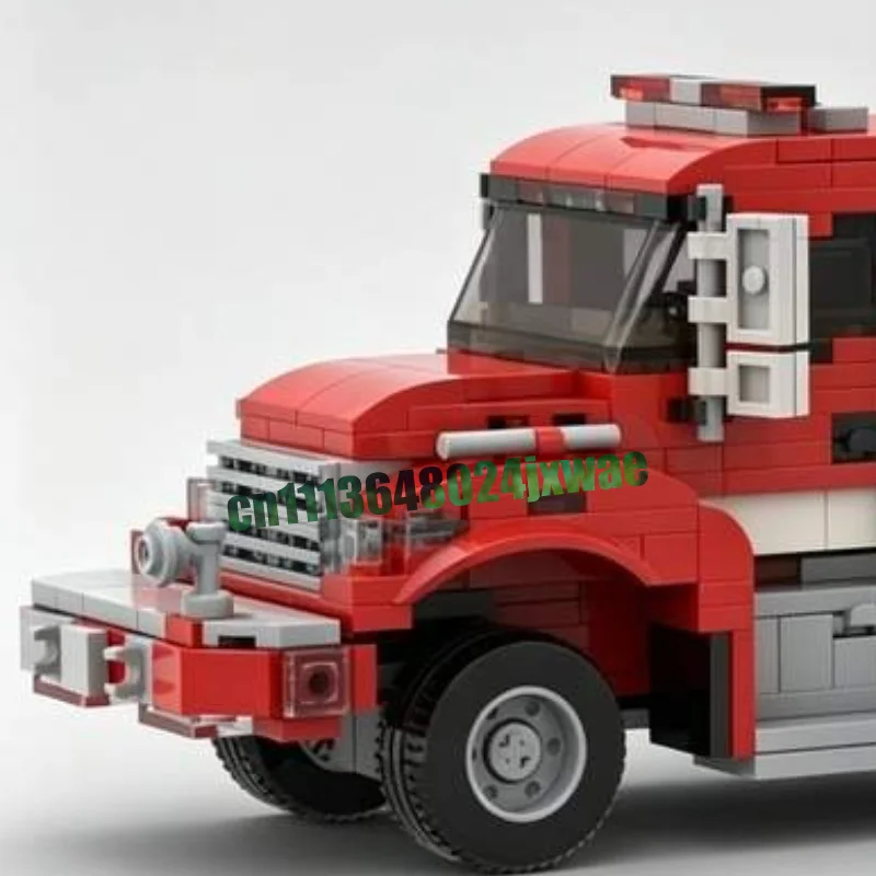 771 Parts Red Brush Fire Engine Truck Model MOC Custom Puzzle Building Blocks DIY Assembly Educational Toy Creative Gift Display - view 5