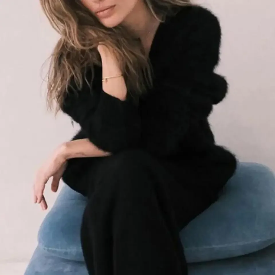 

Sweater Coat Stylish V-neck Knitting Coat for Women Long Sleeve Solid Color Sweater Outwear with Single Breasted for Comfort
