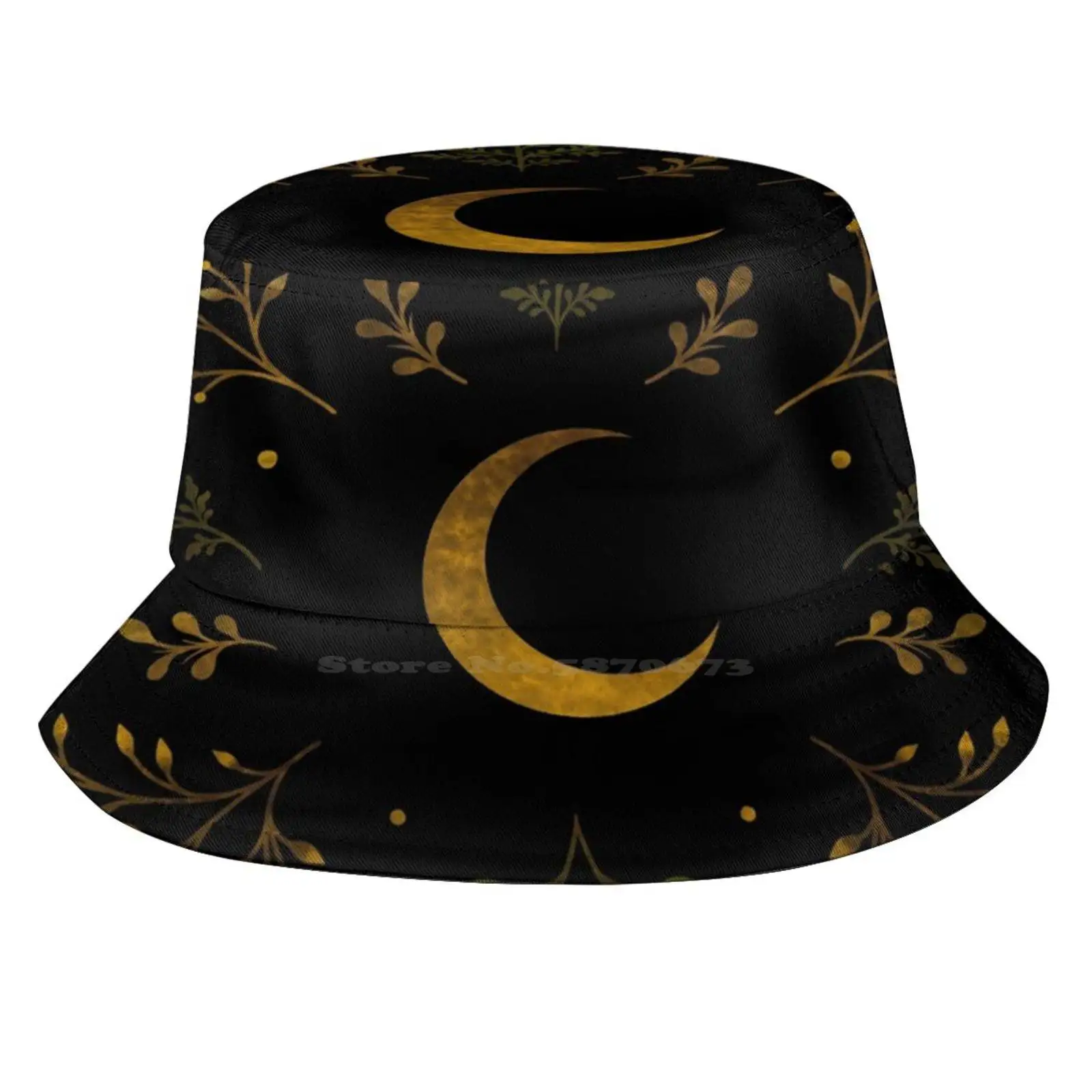 Crescent Moon Gold Sun Cap Fisherman Hat Bucket Hats Luna Crescent Moon Gold Moon Light Moonbeam Moonshine Moss Botany