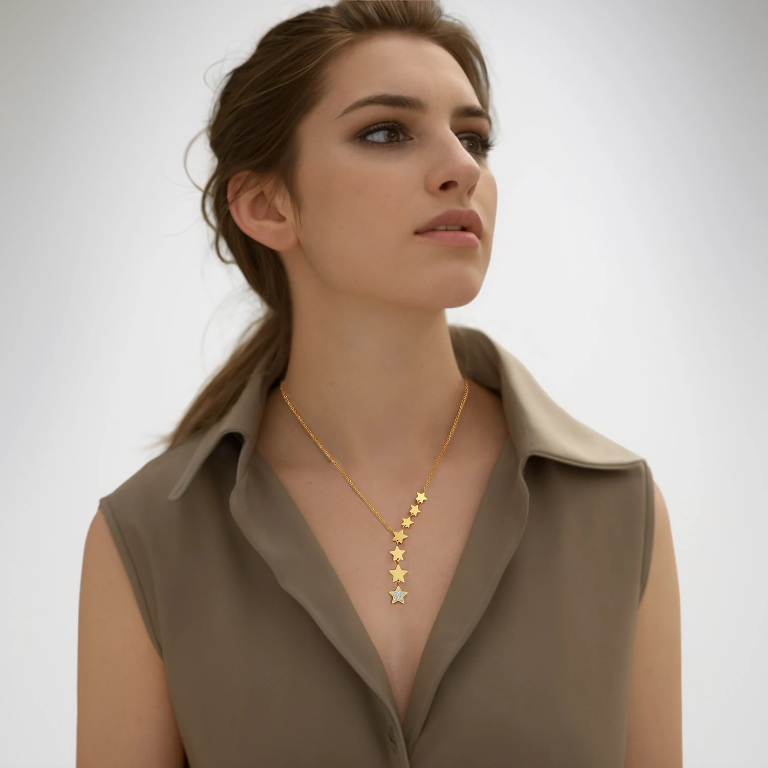 UHBINYCA Simple Fashionable Seven Stars Pendant Necklace for Women. Stainless Steel Plated 18K Gold Exquisite Jewelry
