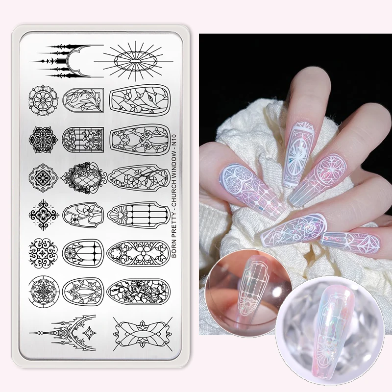 BORN PRETTY NECKLACE Stamping Plates for Printing Flowers Plaid Wave Stripes Patterns Nail Art Stencils Template Decoration Nail