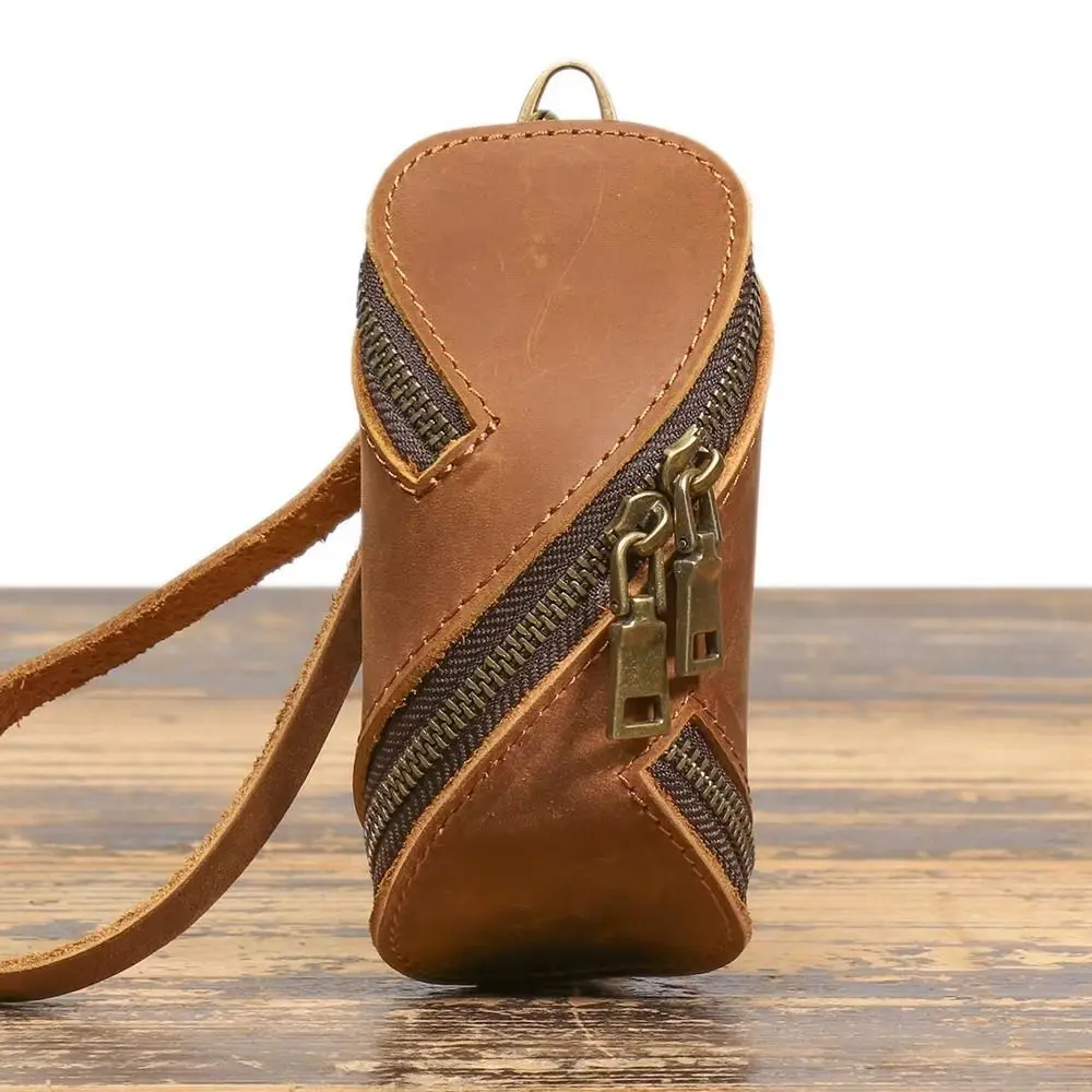 Top Layer Leather PU Leather Key Bag Pure Cowhide Carry Design Mini Pouch Purse Zipper Closure Car Key Coin Purse Mini Bag Use