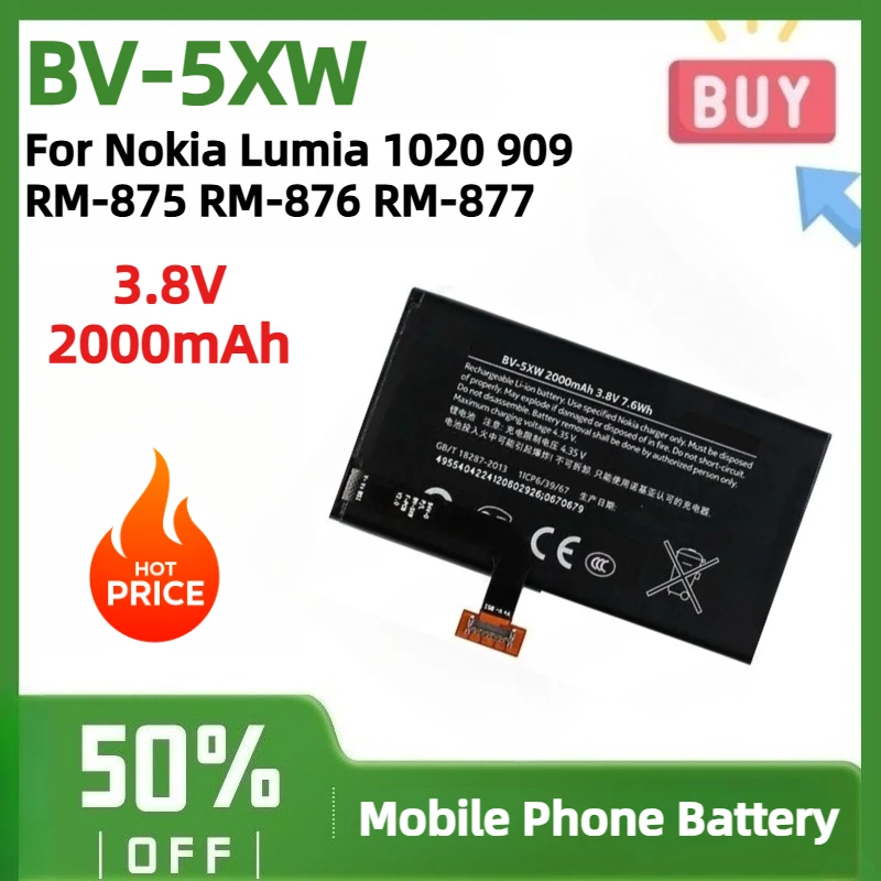 High Capacity BV-5XW Battery 3.8V 2000mAh Rechargeable Li-ion Battery for Nokia Lumia 1020 909 RM-875 RM-876 RM-877