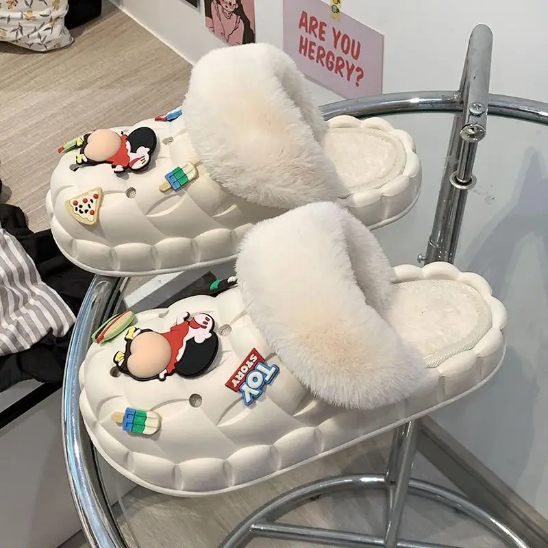 Kleurpotloden Shin-Chan Winter Pluche Katoenen Slippers Pluizig Warm Kawaii Zacht Comfort Antislip Dikke Bodem Slijtvaste Lichte Schoenen