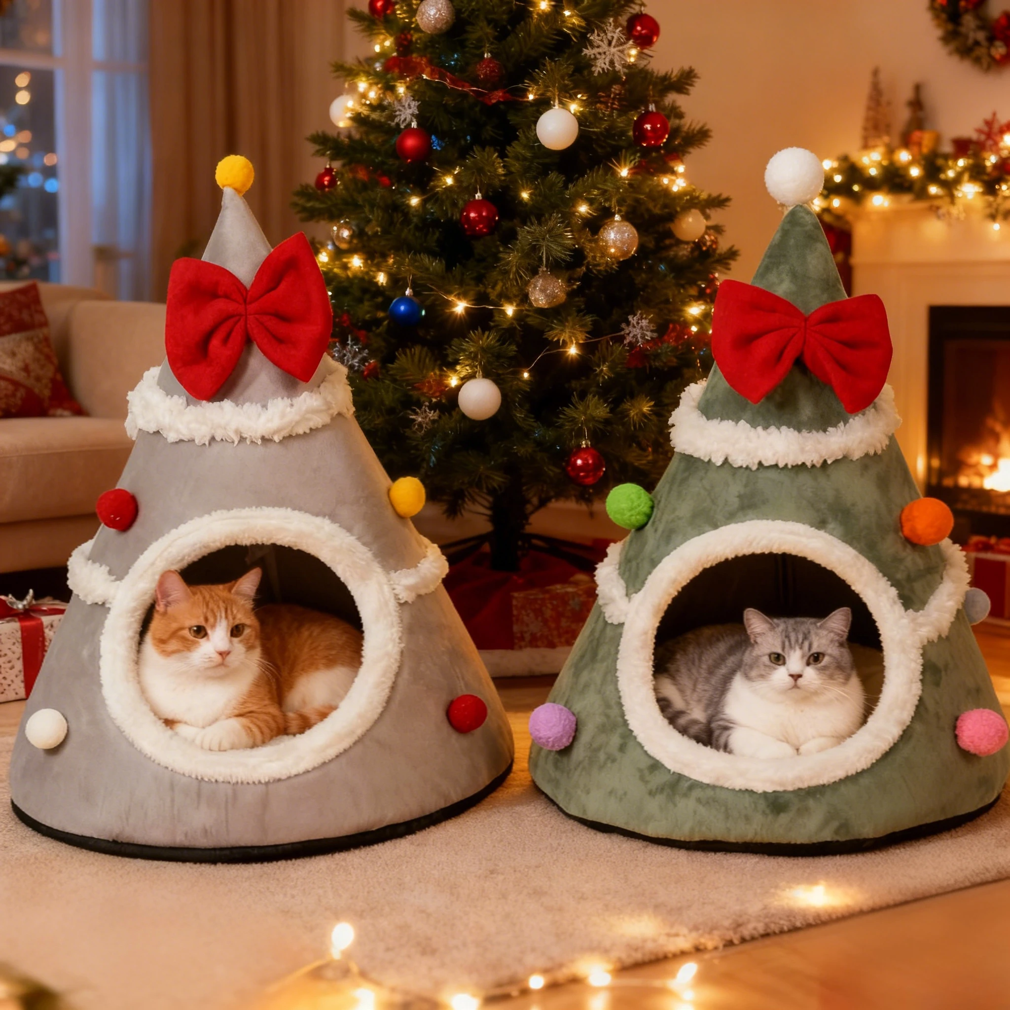 

Christmas Tree Cat & Small Dog Bed- Soft Polyester Cozy Pet House No Assembly Indoor/Outdoor Winter Warm Bed for Kittens,Puppies