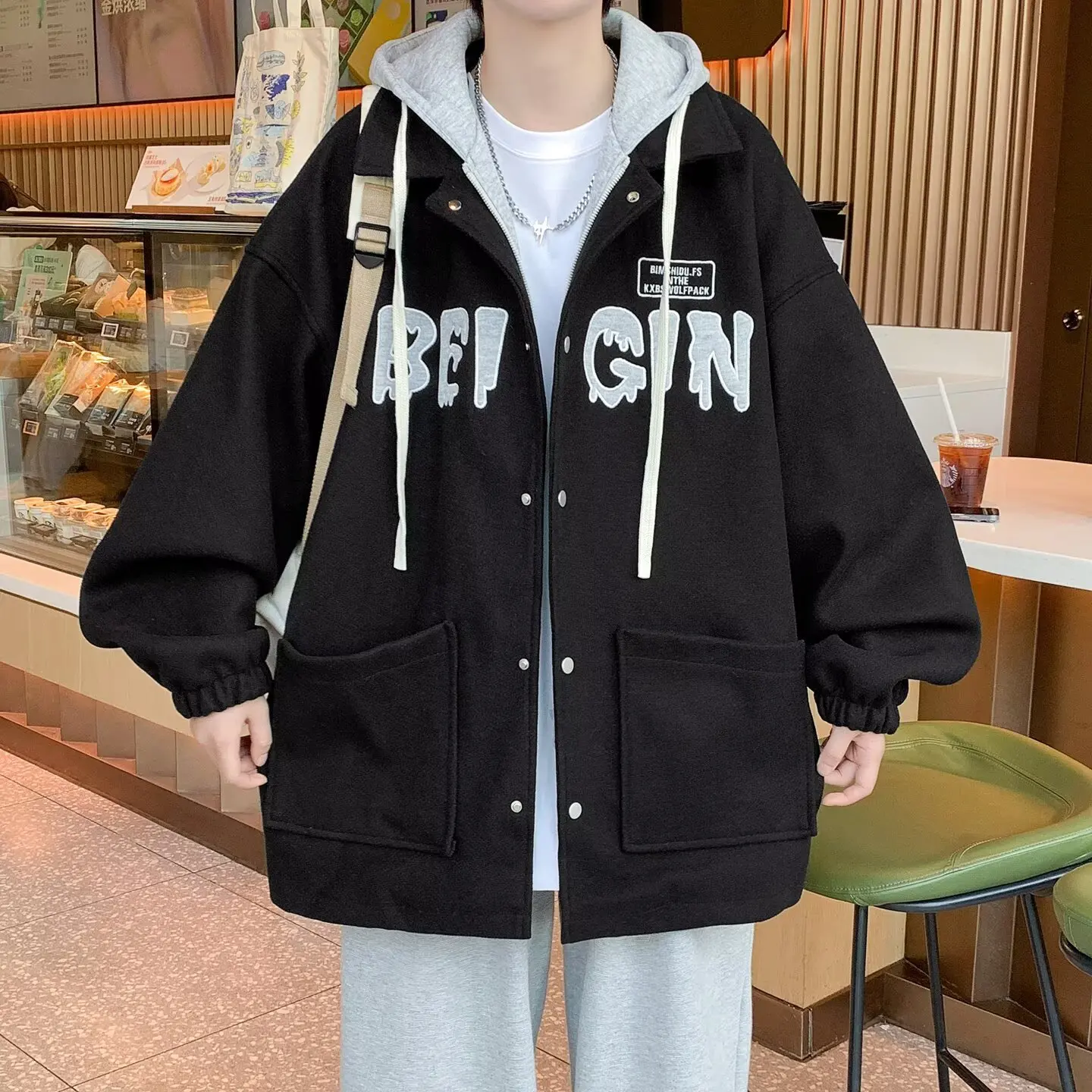 

Мужская повседневная толстовка с капюшоном Jaet Fake из двух предметов, весна-осень, новая модная брендовая свободная элитная верхняя одежда в американском стиле