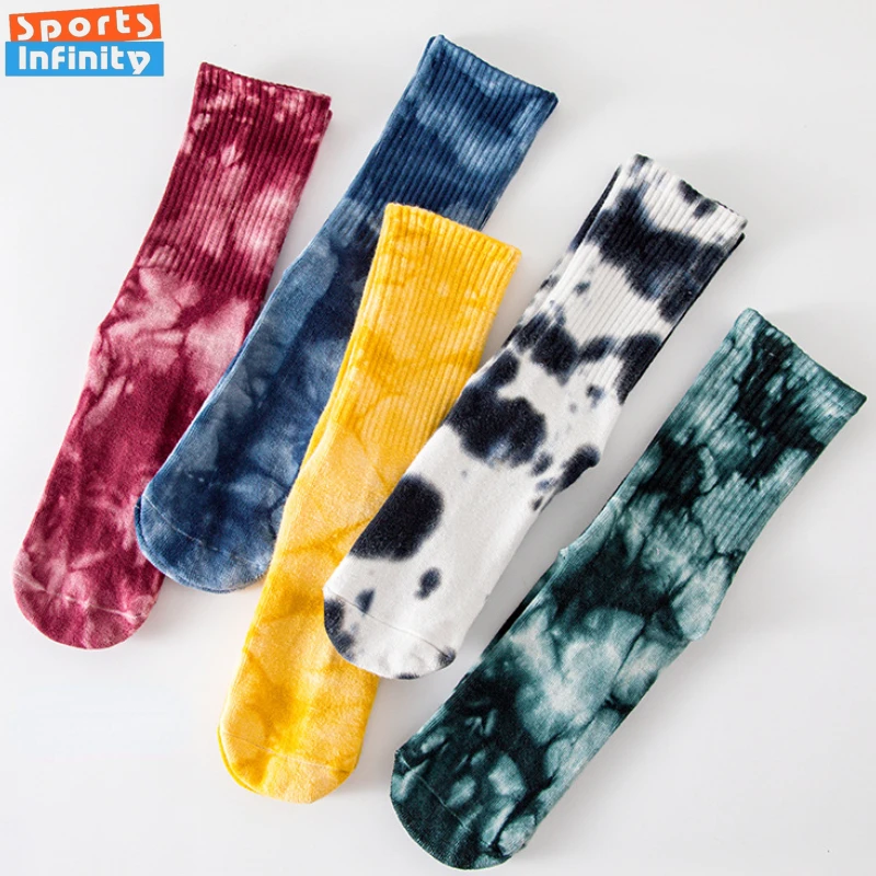 Fashion Tie-dye Mid-calf Yoga Socks Pilates Socks Indoor Special Non-slip Sports Socks Dance Fitness Winter Floor Socks Colorful