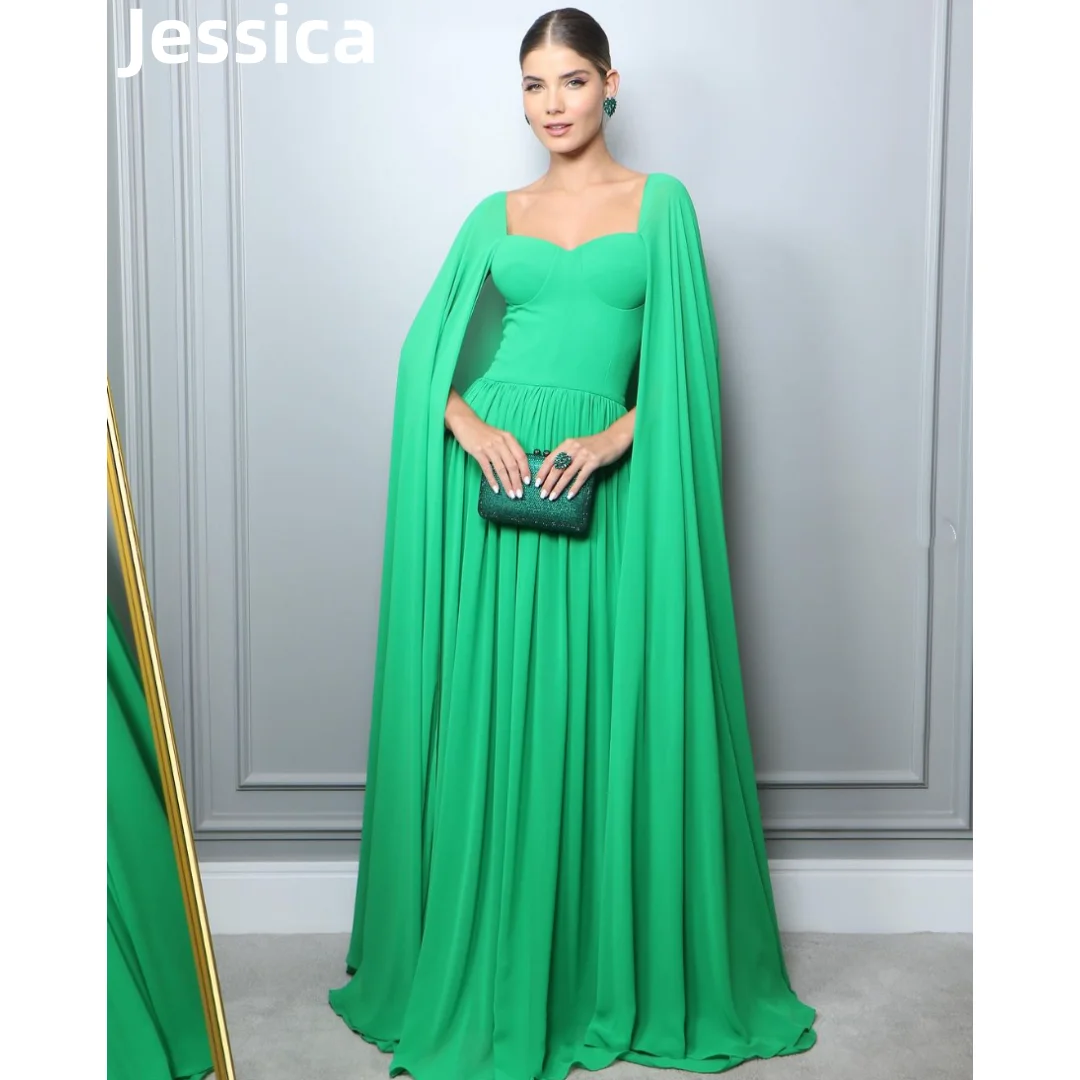 

Jessica Green Chiffon Prom Dresses A-line Elegant Women's Cape Evening Dress Corset Wedding Party Dresses 2024فساتين السهرة