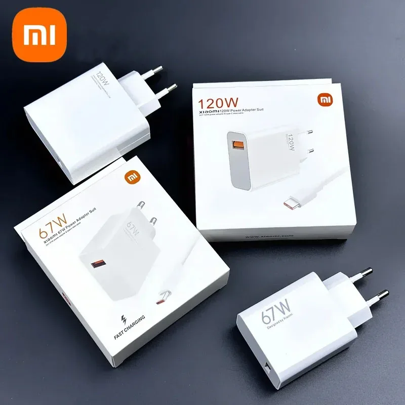 Xiaomi 120W/67W/45W Super Fast Charger Set USB Charger Head Type-C Data Cable EU Charging Accessories for Xiaomi Full Series