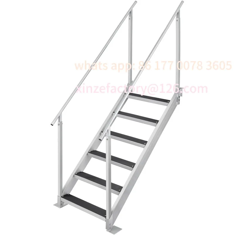 

Customizable 4/6 Step Dual Handrails Dock Ladder Aluminum with Rubber Mat 30"-39" Adjustable Height for Lake Marine Boarding