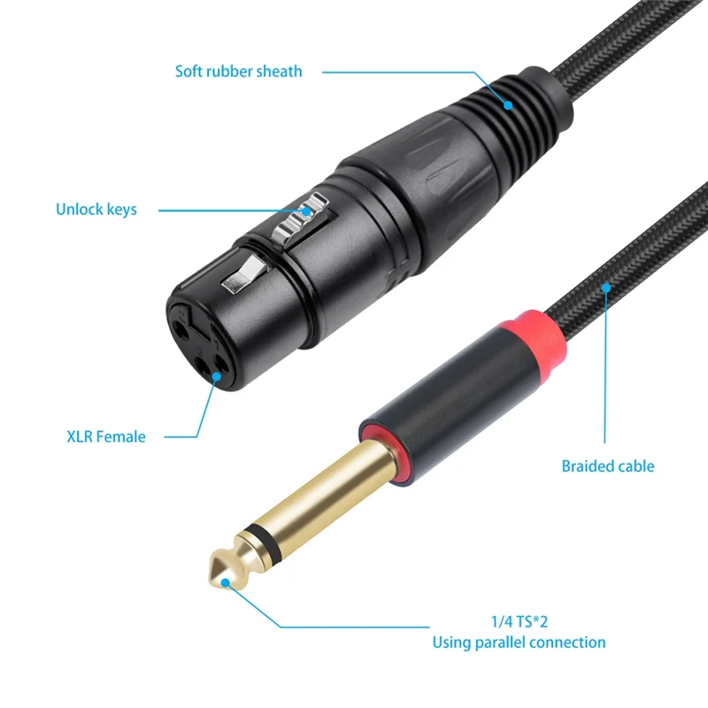 

【Exclusive!】XLR Female To Dual 6.35Mm Male Audio Converter Adapter XLR Female Y Splitter Cable Mic Audio Adapter Cord,Microphone