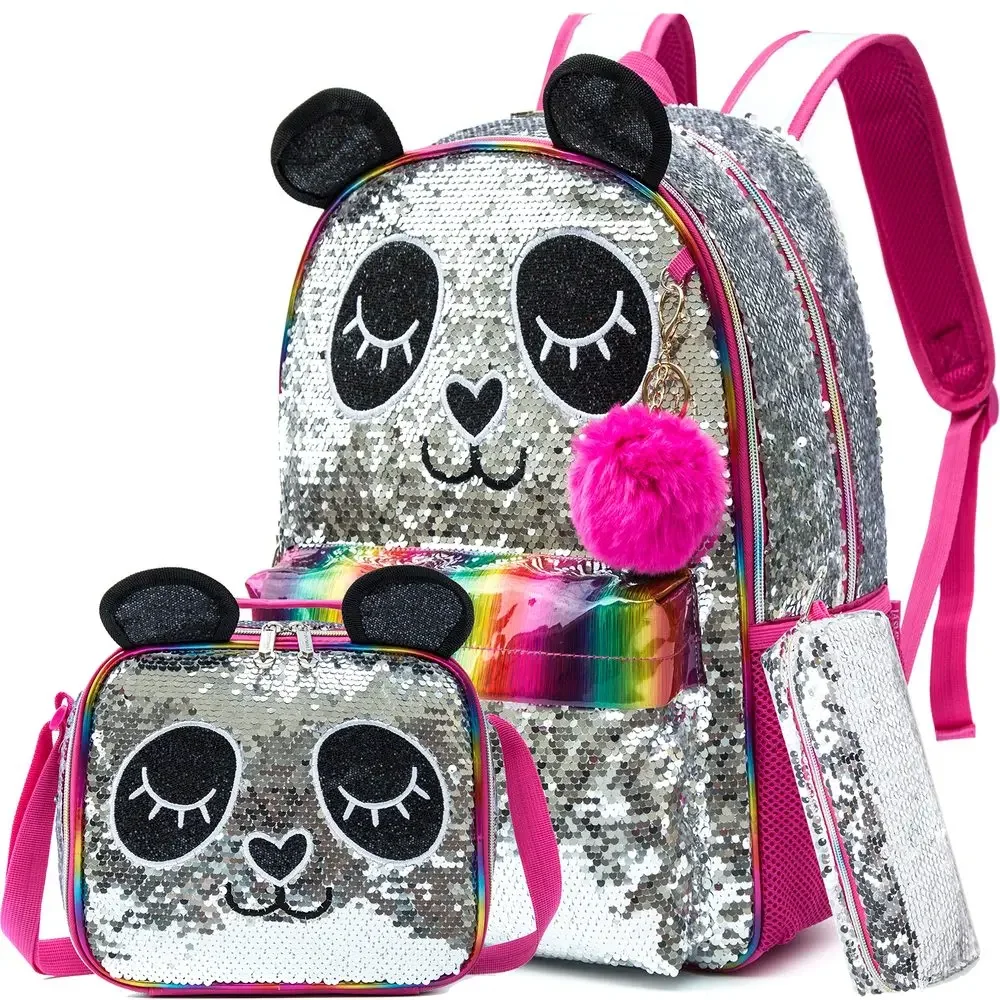 BIKAB-mochilas escolares para niñas y adolescentes, morral escolar con lentejuelas de dibujos animados de Panda, para mujeres