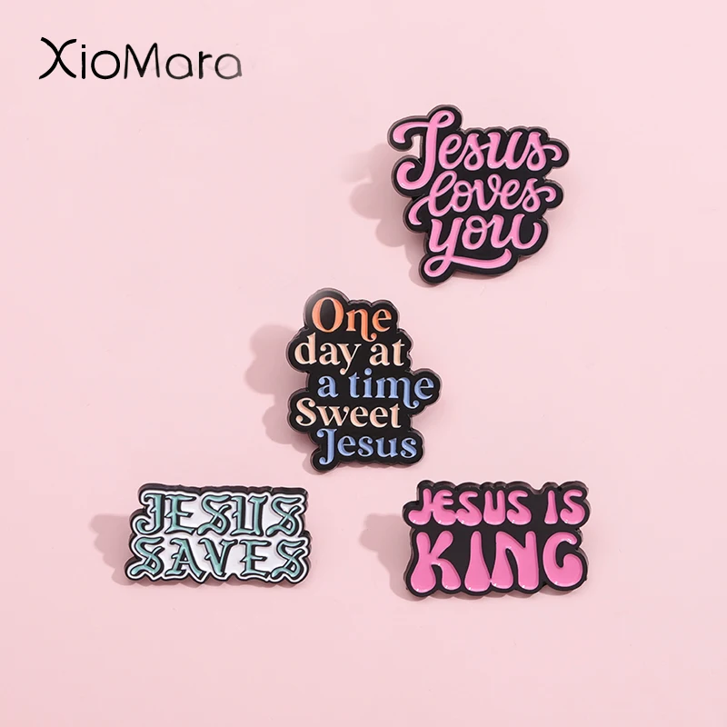 Eulogizing Jesus Quotative Enamel Pins One Day At A Sweet Jesus Brooches Lapel Badges Quotes Banner Jewelry Gift For Kids Friend