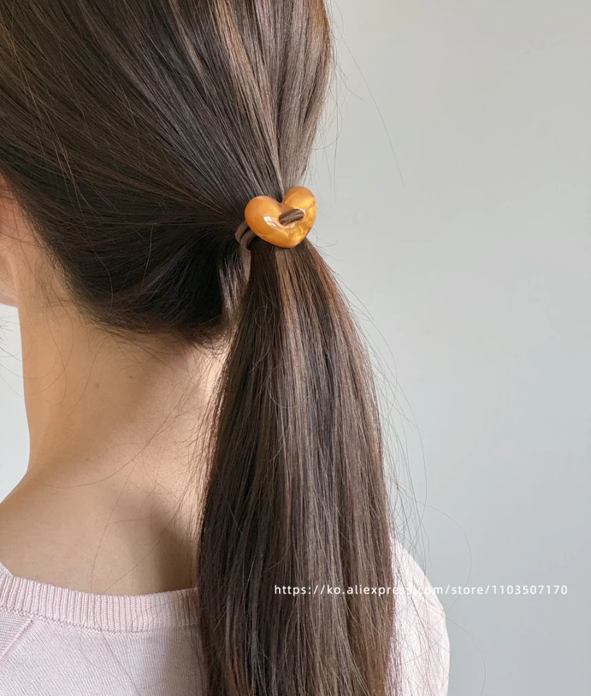 Love Hair Ring~Korean FRANCE Gold Label Pearl Peach Heart High ponytail Tie Hair Rope Leather Band