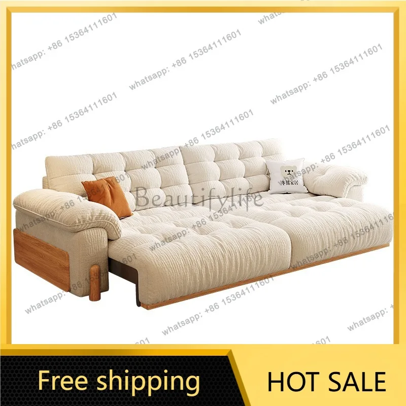 Solid wood fabric electric sofa bed removable and washable living room Nordic log wind
