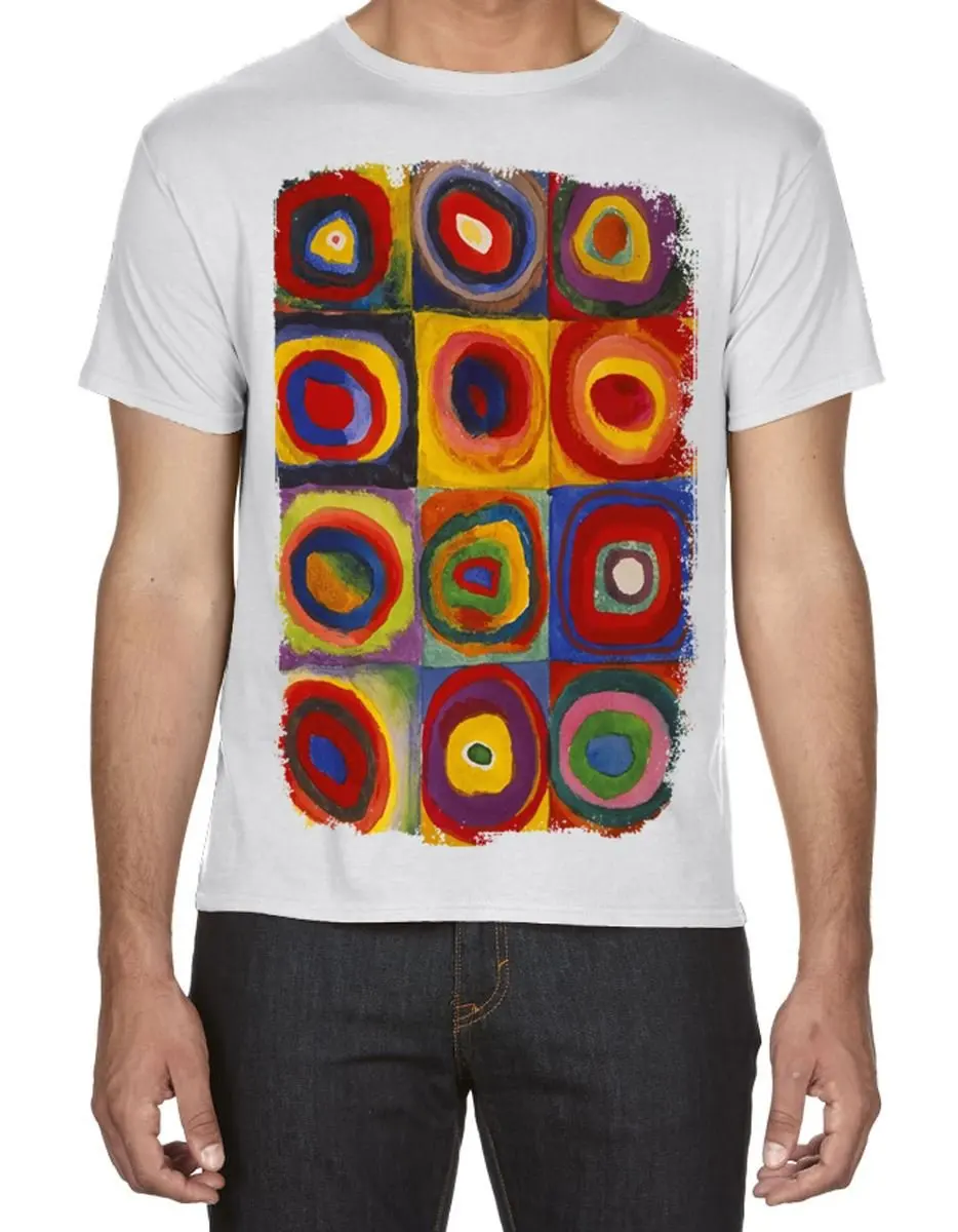 Tribal T-Shirts Wassilly Kandinsky Colour Study Square with Concentric Circles Large Print Men's T-Shirtvintage Luxury High qual