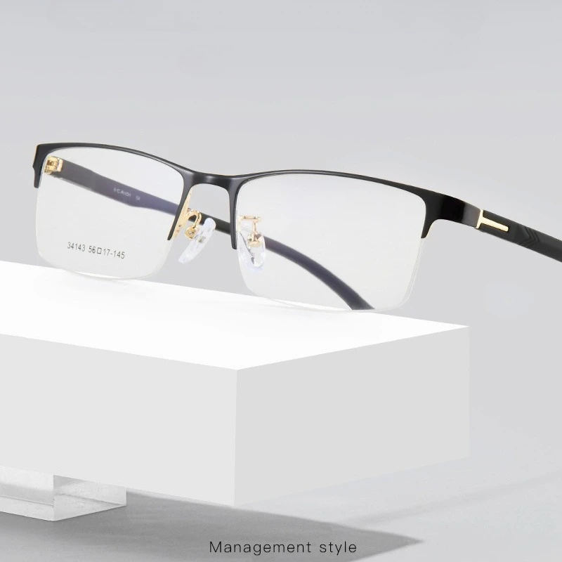 

Prescription Lens Half Frame Metale Eyeglasses for Men Myopia Cycling Glasses Bluelight Blocking Computer Glasses Big Face 144mm