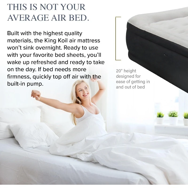 Luxury Full Size Plush Pillow  & Guests-Inflatable Airbed Double High Blow Up Mattress, Durable, Waterproof