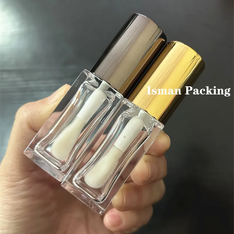 

50Pcs Empty new clear gold amber color big brush wand square round lip gloss containers tube with big applicator doe foot 8ml