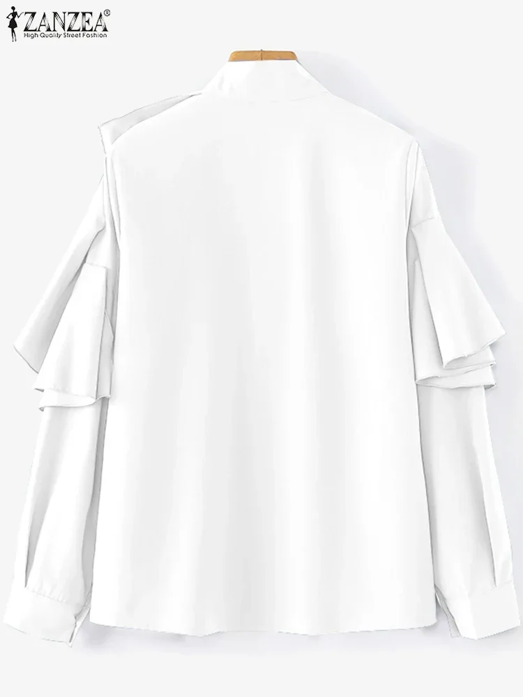 ZANZEA 2025 Camicie eleganti Donna Autunno Moda Solid Camicetta da ufficio Increspato Strada Manica lunga Top Casual Bottoni larghi Tuniche