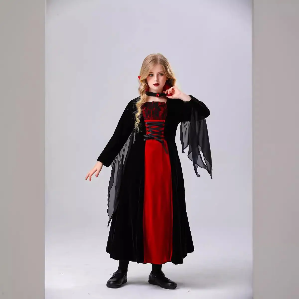 Kostium na Halloween dla dzieci, przebranie Królowej Diabła, Wiedźmy, strój na występy sceniczne, materiał PU, wzór kwiatowy, KTV Dr