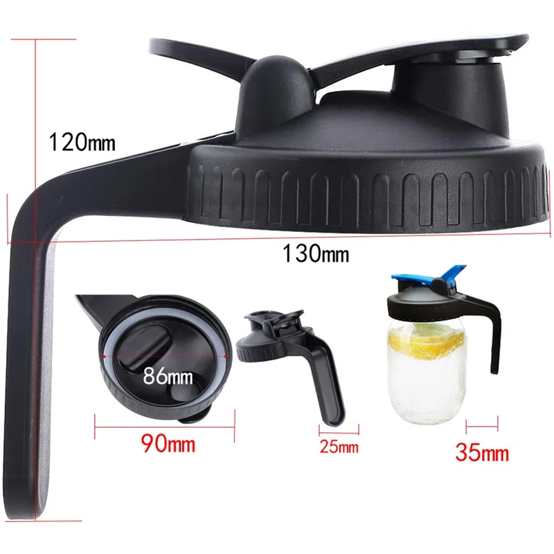 PB-86Mm أغطية جرة بلاستيكية قابلة لإعادة الاستخدام لجرة واسعة الفم مانعة للتسرب غطاء زجاجة الختم غطاء صنبور مع مقبض مع ثقوب صب