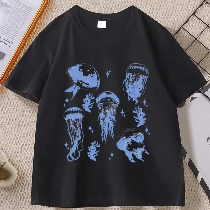 Vintage Jellyfish Graphic T‑shirt Unisex Washed Cotton Short‑Sleeve Ocean Sea Creature Beach Casual