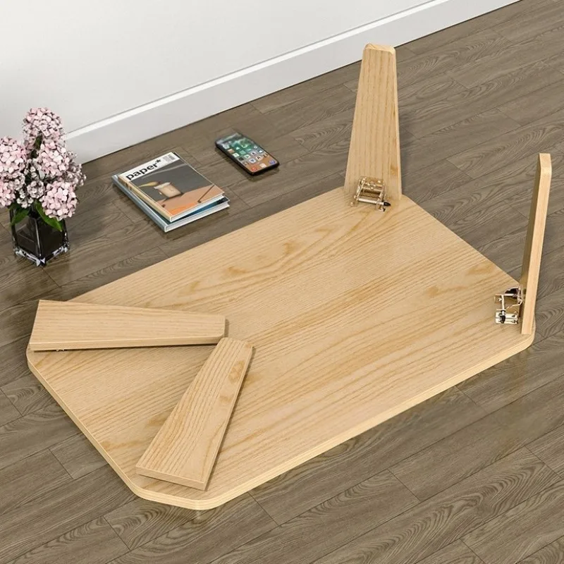 Portable Outdoor Folding Table Solid Wood Patio Desk Adjustable Height Portable Camping Balcony Living Room Rustic Side Table