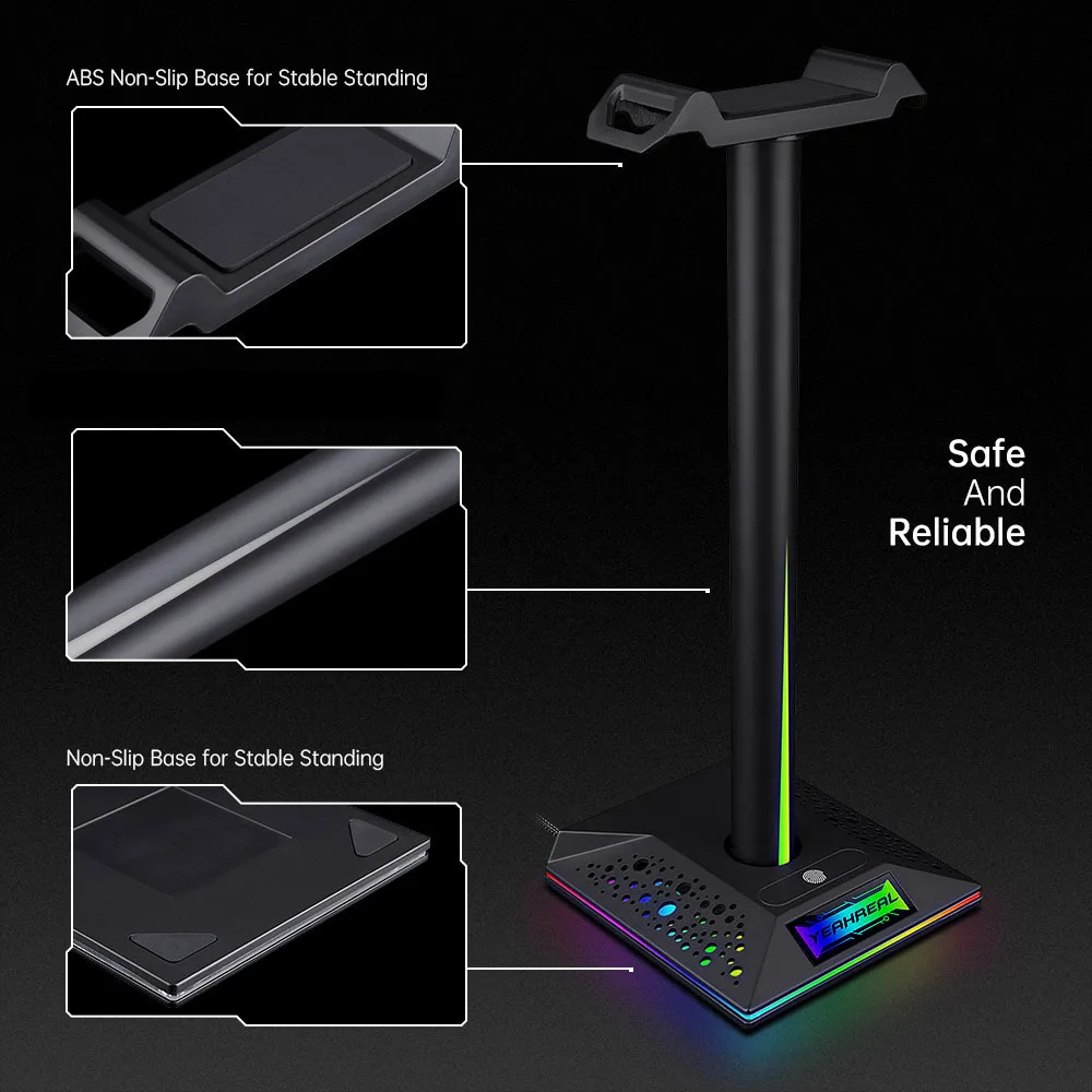 RGB Gaming Headset Stand with LED Base/USB Pickup Light Computer Desktop Headphone Display Holder PC Game Earphone Accessories