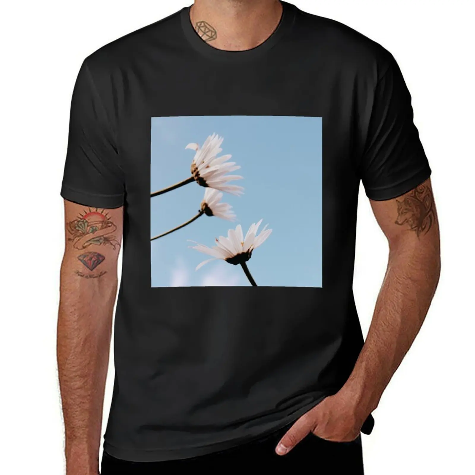 Photograph of a daisy under a blue sky T-Shirt hippie clothes quick-drying shirts graphic tees anime plain t shirts men