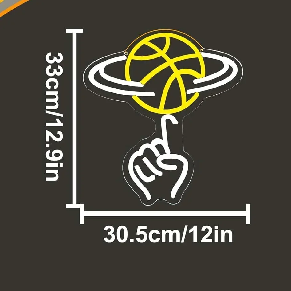 Finger Spin Basketball Neon Sign LED Wall Art USB Powered Yellow White Sport Theme Decor Bedroom Game Room Party Aesthetic Light
