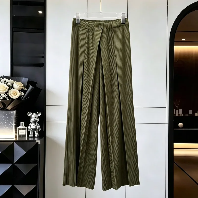 Miyake Pleated Pants Autumn Winter New Elastic Waist Versatile Wide Leg Pants Loose Straight Thick Fabric Women's Casual Pants