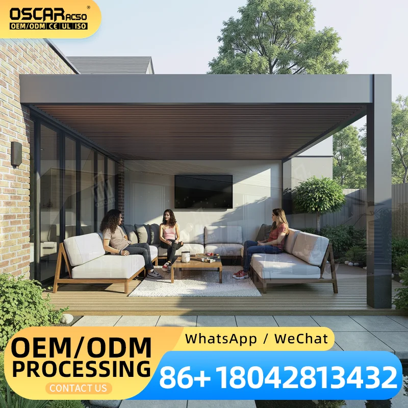 Aluminum Pergola EasytoAssemble Balcony Pavilion Rainproof Garden Gazebo Automatic Opening Remote Operation pergola