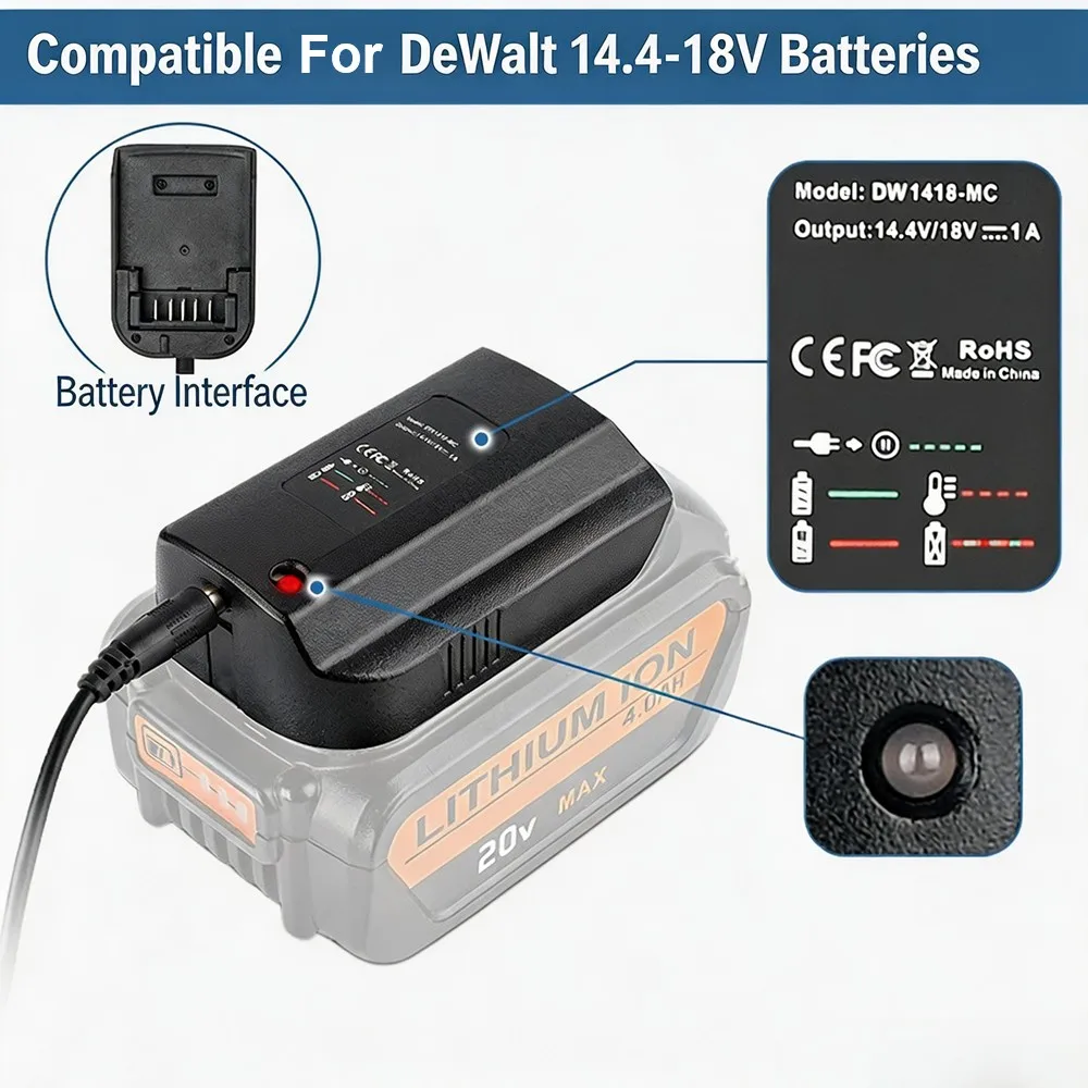 14.4V 20V Li-Ion Battery Charger 1A Output With Indicator Charging For Dewalt Lithium DCB118 DCB107 DCB115 DCB112 DCB143 DCB206