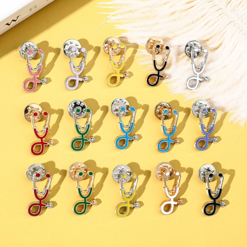 15pcs Stethoscope Pin Nurse Brooch Doctor Student Badges Jewelry Enamel Pins Backpack Safety Pin for Unisex