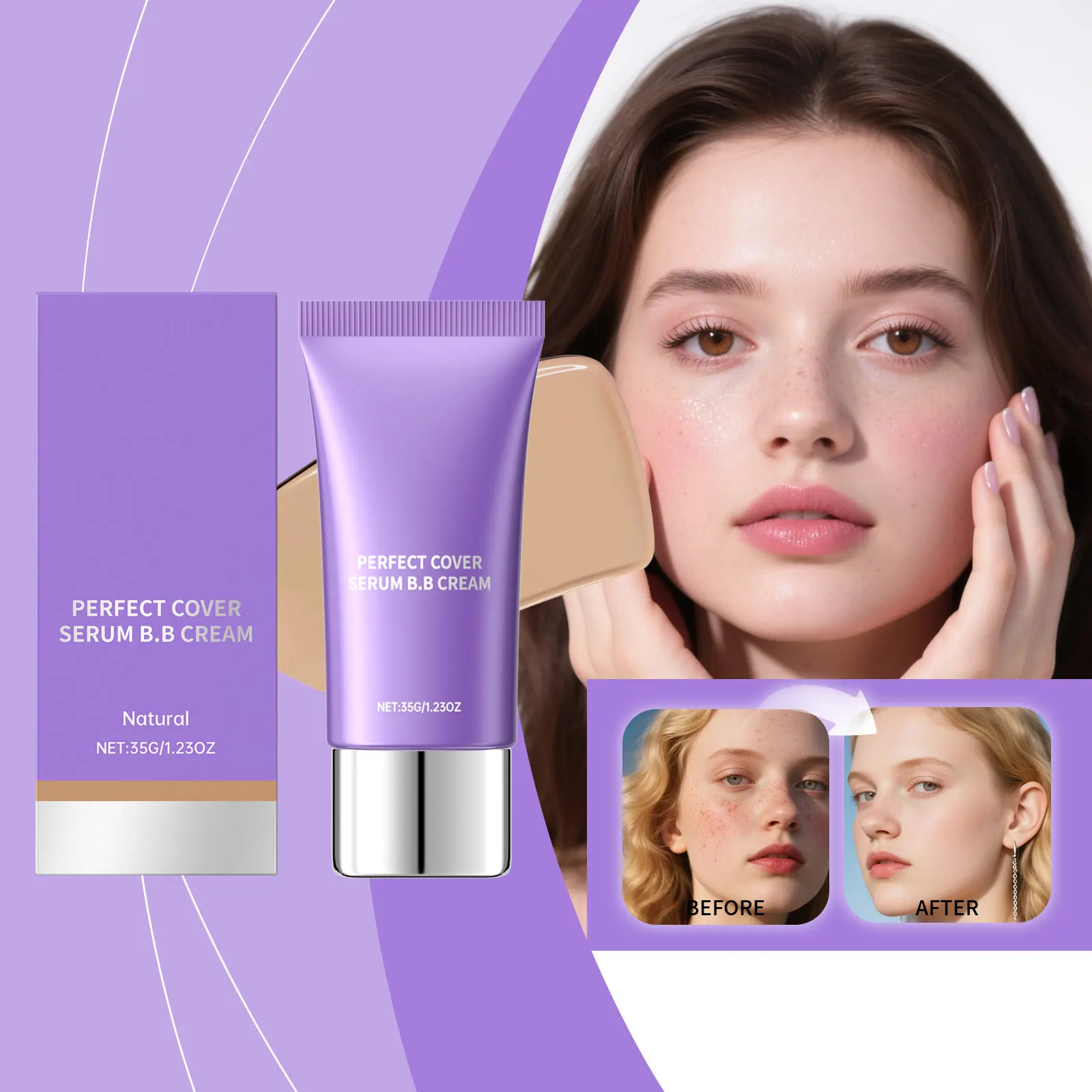 كريم بي بي مقاوم للماء يدوم طويلاً للنساء، مظهر طبيعي قابل للبناء، كريم أساس مرطب خفيف، هدية مكياج للي #3